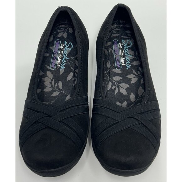 Skechers Wedge Slip Ons Loafers Women’s 8 Black Kiss Make Out Stretch Fit 44683 - Picture 4 of 9
